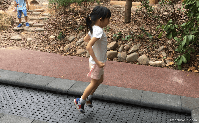 Bouncing at the Forest Trampoline, Jacob Ballas Children's Garden Extension