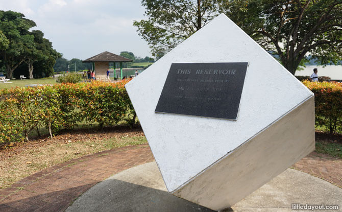 Monument commemorating the opening of Upper Peirce Reservoir Park