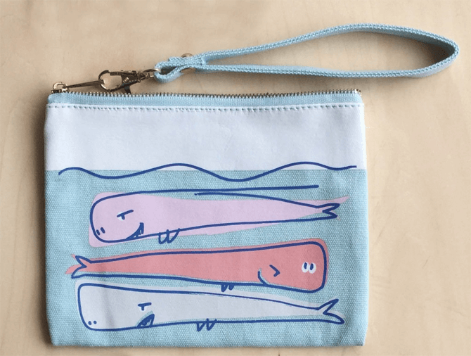 Whales Pouch With Wristlet by Hairil
