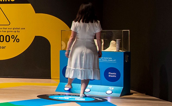 Foot activated interactive exhibits