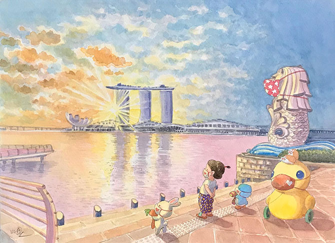 Singapore illustrations by Ah Guo