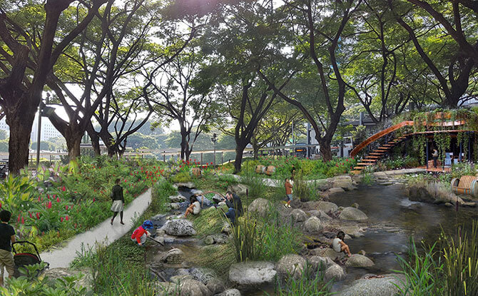 Artist's impression of the waterplay area at the nature playgarden