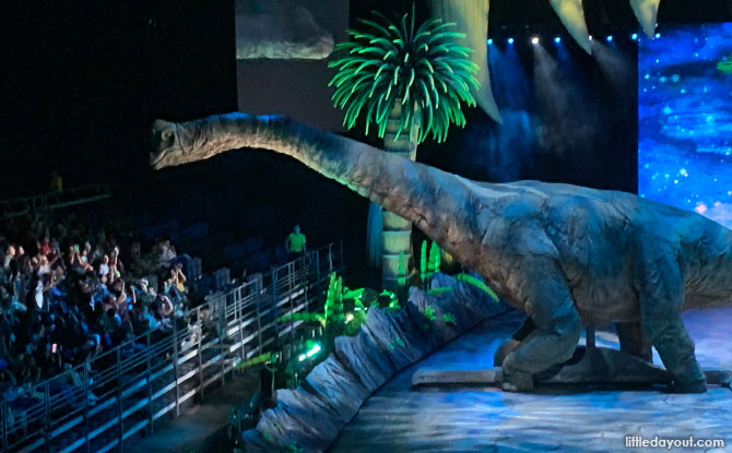 Dinosaurs interacting with the audience