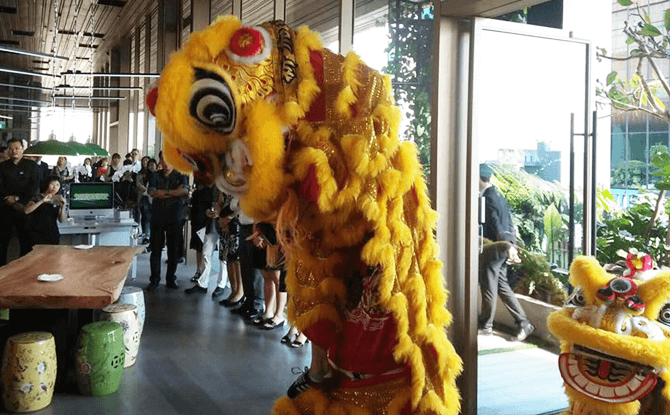 Lion dance entering the premises