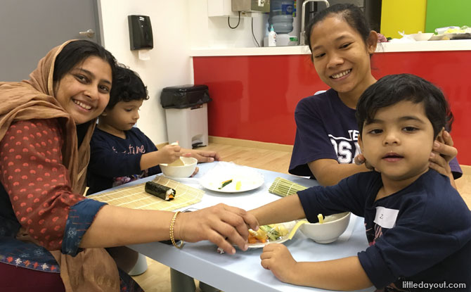 Kids have fun making yummy sushi!