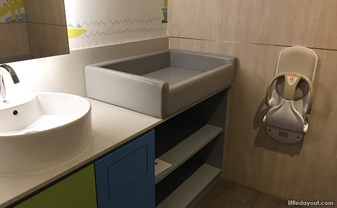padded diaper changing station, sink and foldable baby holder