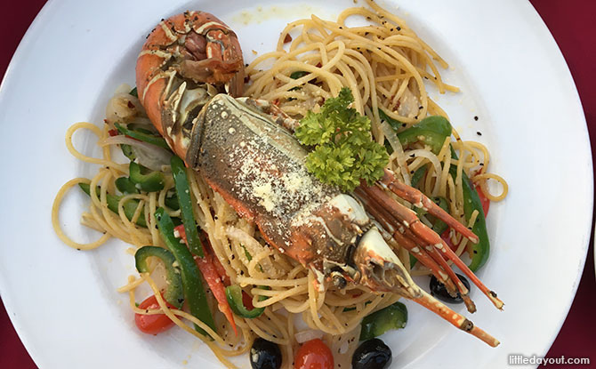Going On A Road Trip To Malaysia: Family Holiday To Tioman With Kids 6 Lobster spaghetti for only RM$29.90 at the resort’s restaurant! The lobster was fresh and succulent, but the restaurant’s Chinese dishes were better.
