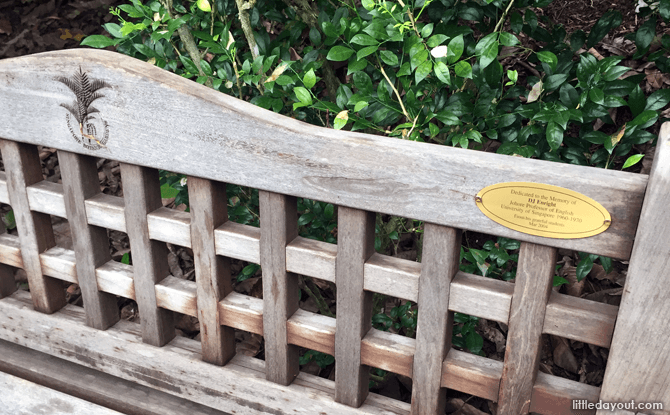 Bench with dedication at Singapore Botanic Gardens