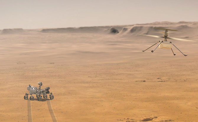 Ingenuity will remain within a 0.6-mile (1-kilometer) radius of Perseverance so it can communicate wirelessly with the rover. Perseverance then communicates with relay orbiters around Mars that send the signal back to Earth.