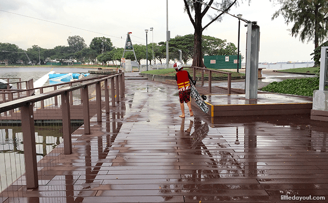 Wooden decks around Singapore Wake Park