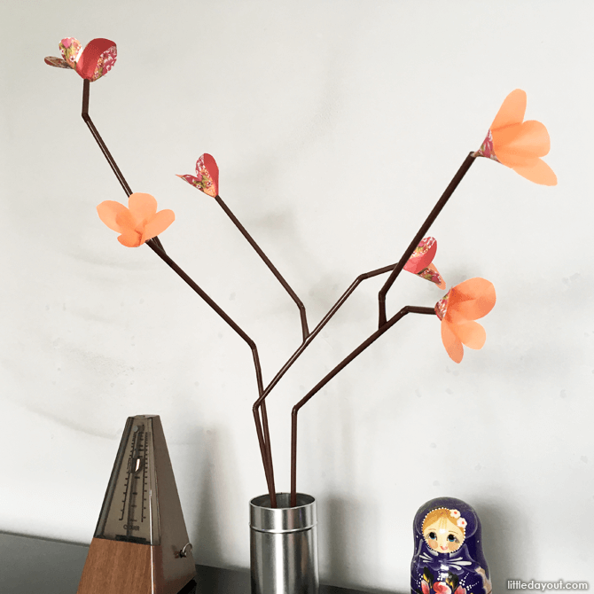 Plum blossom branches arranged