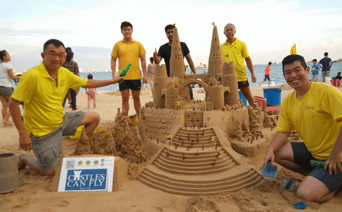 Alvin, first from left, with his sandcastle-crazy buddies.