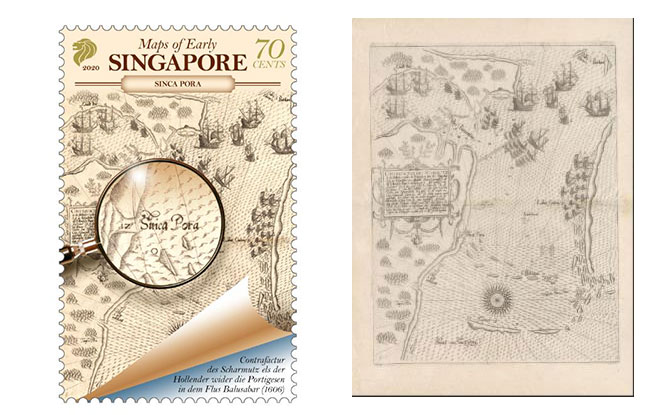 Singapore maps on a stamp