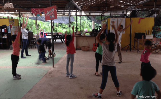 Warm ups before getting to work at Ground-up Initiative