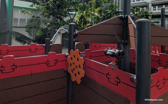 Fernvale Playgrounds: Play Time At The Sengkang West Neighbourhood 2 Head up to the deck where one can play pretend Captain Jack Sparrow and use the binoculars, turn the wheel and get closer to the masts.