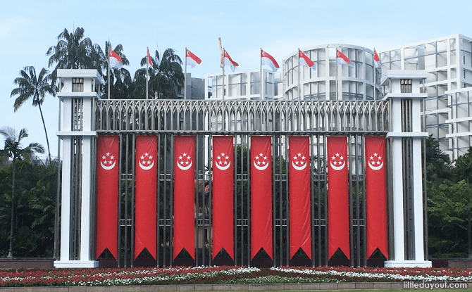 Istana Park's Festival Arch dressed up for National Day