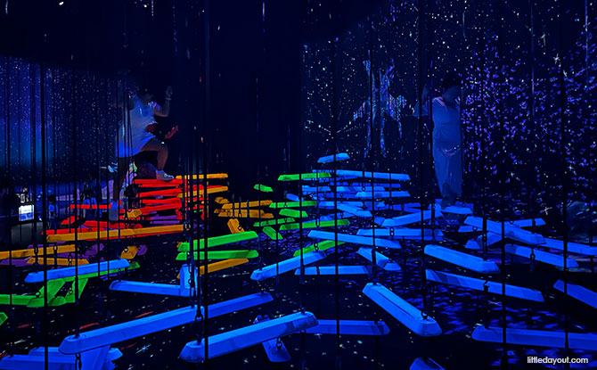 Aerial Climbing Through a Flock of Coloured Birds