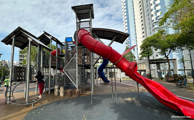 Goodview Gardens Playground: Multi-Level Complex With 3 Tall Slides! 2 Goodview Gardens playground for older kids