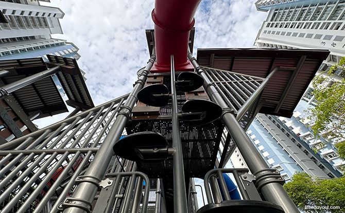 Goodview Gardens Playground: Multi-Level Complex With 3 Tall Slides! 4 Ladders and steps