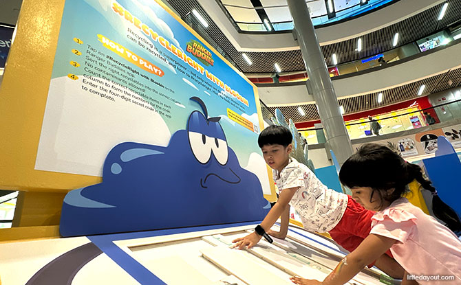 Exciting Eco-Missions & Mini-EV Driving Circuit At Frasers Property Singapore Malls with Green-Coded: Live the Sustainable Life From 16 March to 3 May 4 “Recycle Right with Bloobin” station