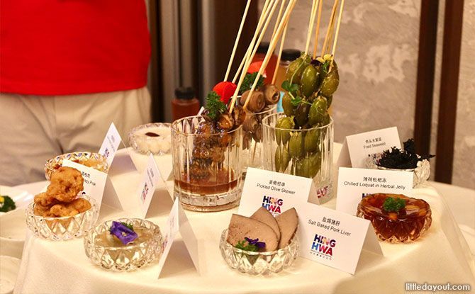 Hinghwa Steamed Rice Cake, Crispy Fried Seaweed Oyster, Braised Intestine Skewer and Chilled Jello Worm