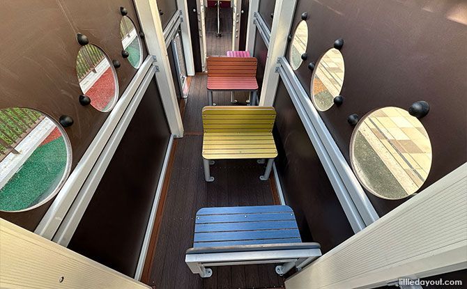 Passenger car seats at the train playground