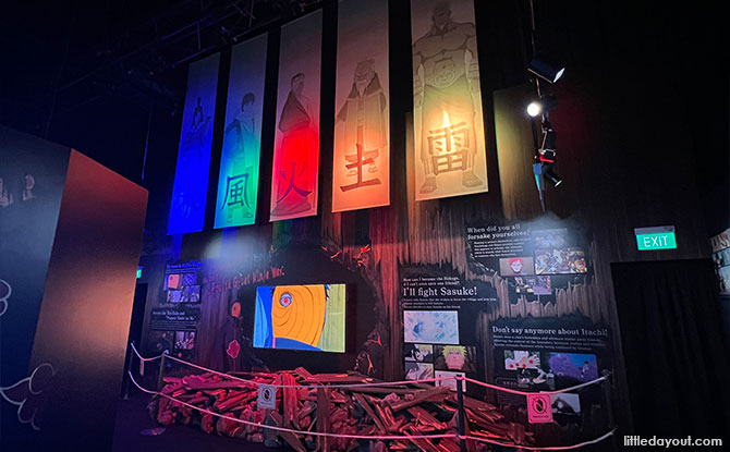 Different sections of the Naruto exhibition