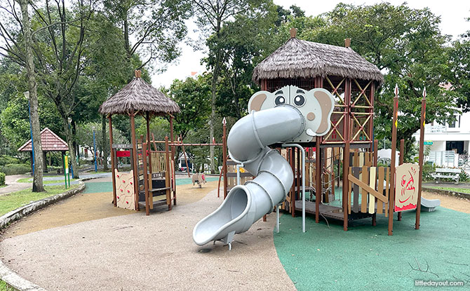 Parry Road Playground: Tribal Playground With An Elephant! 5 Elephant Slide