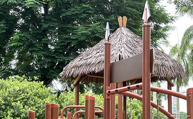 Parry Road Playground: Tribal Playground With An Elephant! 3 Hut with spears