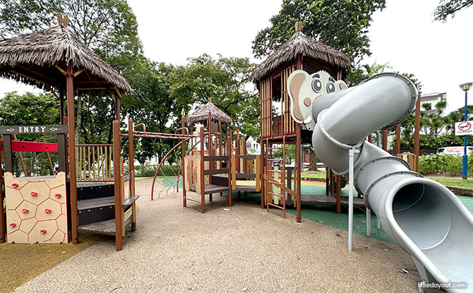 Parry Road Playground: Tribal Playground With An Elephant! 6 Ramp, Fireman's Pole & More