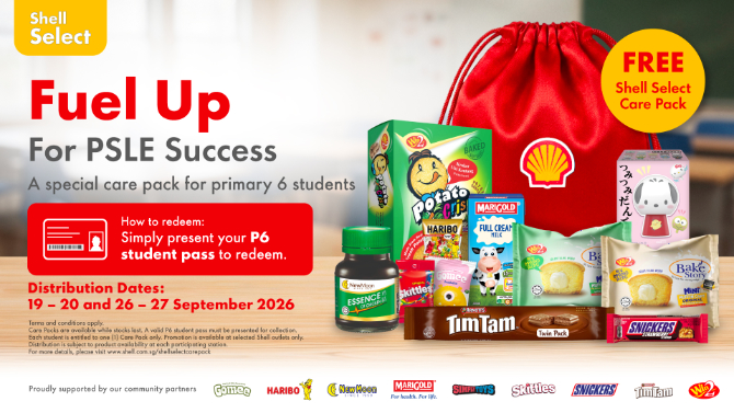 Shell Singapore Giving Away 10,000 Shell Select Care Packs To PSLE Students 1 Redemption of the Shell Select Care Packs for Primary 6 Students on 19 to 20 September and 26 to 27 September 2026