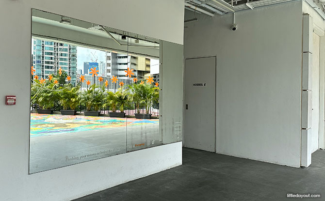 Mirrors turn the space into an outdoor dance studio