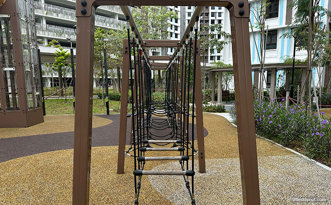 Tampines GreenEmerald Playground: Play Towers & Netted Bridges 3 Rope Bridge