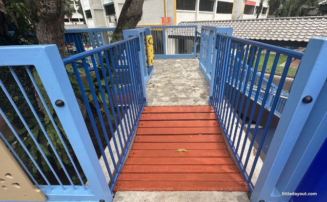 Teck Whye Heights Playground: Elevated Decks With 3 Levels To Explore Around A Tree 2 wobbly bridge