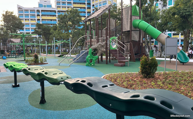Tembusu Park: Playground With Sand Play & Flying Fox 10 long "plank see-saw"