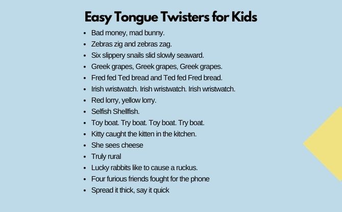 Short and Easy Tongue Twisters for Kids
