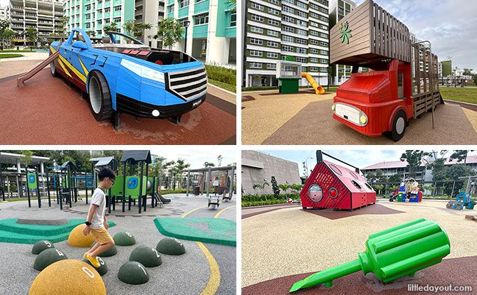 Ubi Grove Playgrounds: Transport-Themed With Cargo Truck, Toolbox, Monster Car & Road Circuit