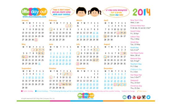 Singapore Public & School Holidays Calendar 2014