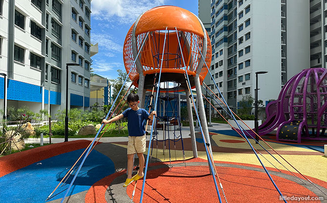 Climbing up and down the play tower