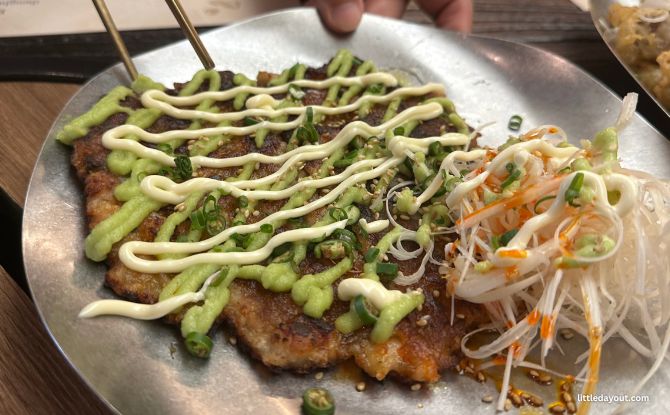WHUCHU: Frozen Beer Experience, Matcha & Ube Makgeolli, Along With Korean Food 5 Chicken Pancake with Leek Salad
