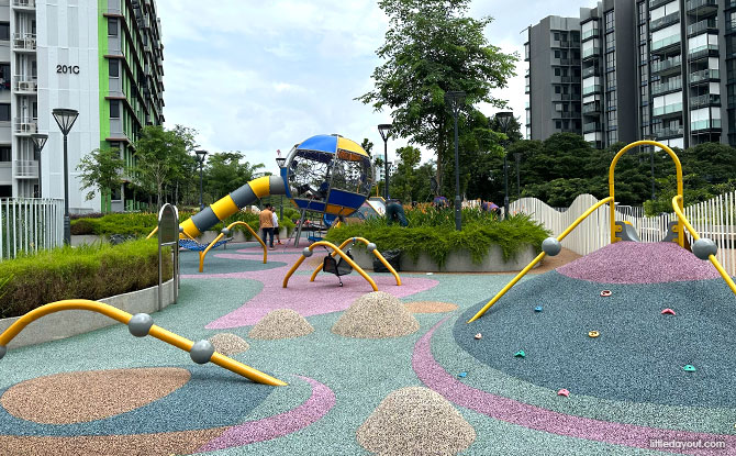 Mounds for kids to play a the rooftop playground