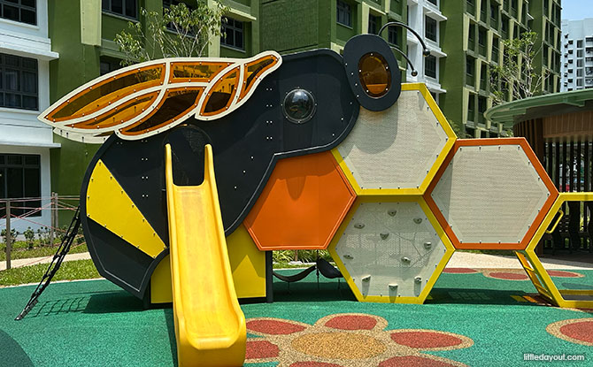Yishun Boardwalk Playground: The Butterfly & The Bee 4 black and yellow bee play structure
